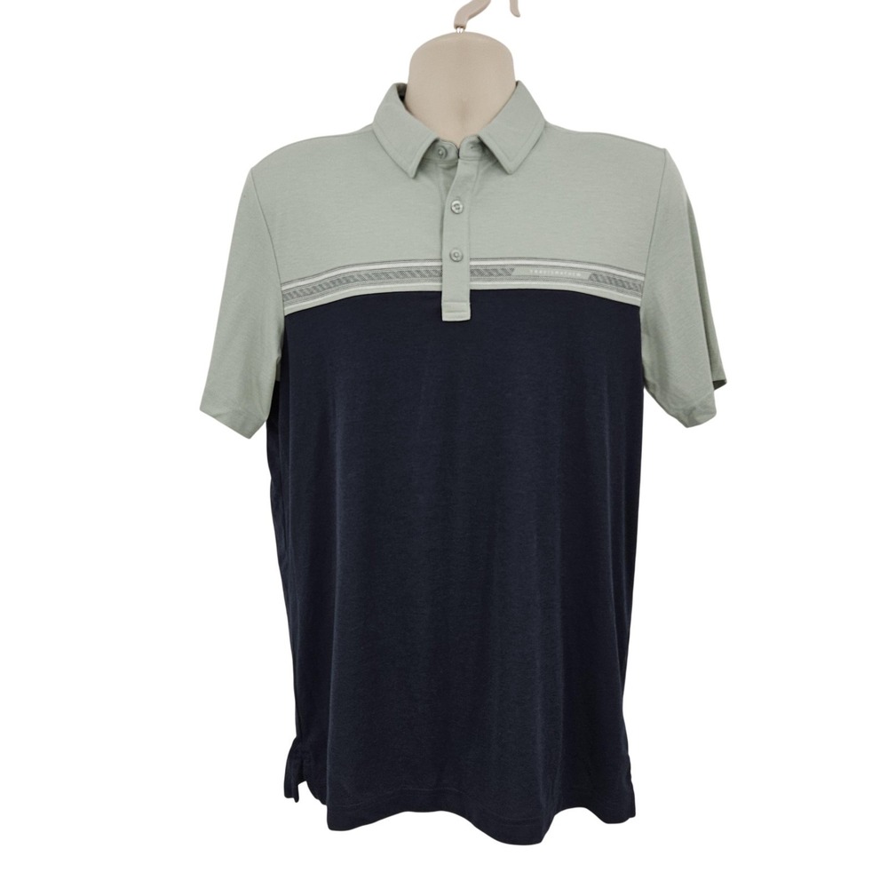 TravisMathew Polo Shirt Men M Green Navy Colorblock‎ Golf Performance Top Preppy